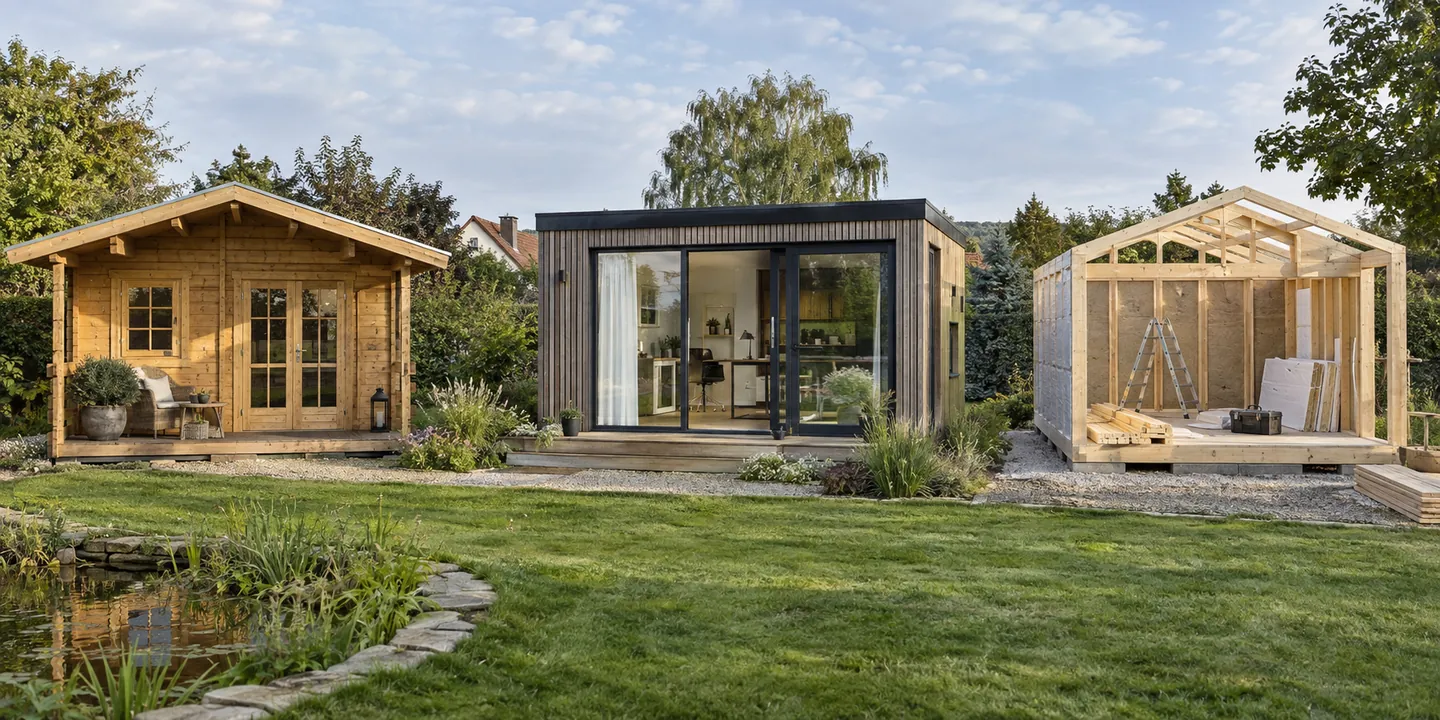 Drei unterschiedliche Gartenhaus-Bauarten im neutralen Vergleich